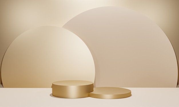 Escena con podio de color beige para una presentación simulada en estilo minimalista con espacio de copia, diseño de fondo abstracto de render 3d