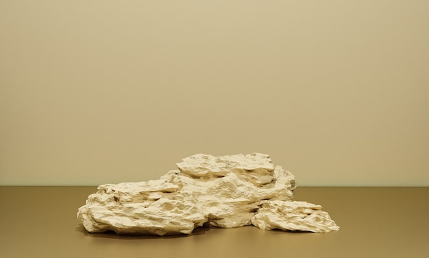 Escena con podio de color beige para una presentación simulada en estilo minimalista con espacio de copia, diseño de fondo abstracto de render 3d