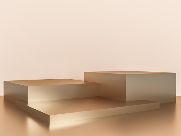 Escena con podio de color beige para una presentación simulada en estilo minimalista con espacio de copia, diseño de fondo abstracto de render 3d