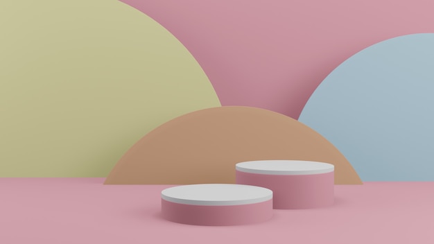 Escena de podio de color pastel mínimo de productos de fondo 3d con pedestal beige, render 3D