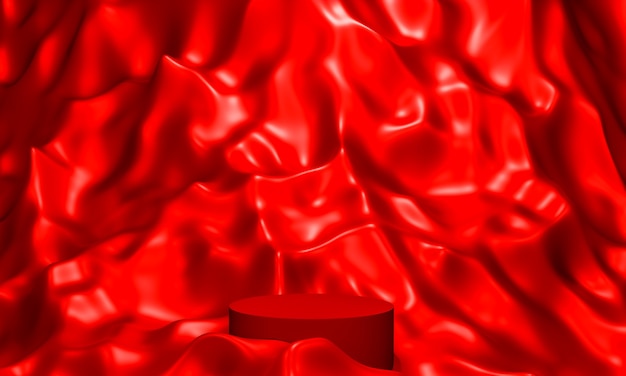 Escena con podio de color rojo para una presentación simulada en estilo minimalista con espacio de copia, diseño de fondo abstracto de render 3d