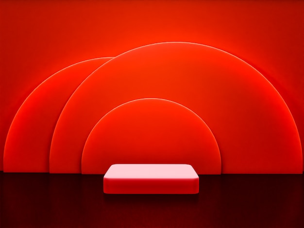 Escena con podio de color rojo para una presentación simulada en estilo minimalista con espacio de copia, diseño de fondo abstracto de render 3d