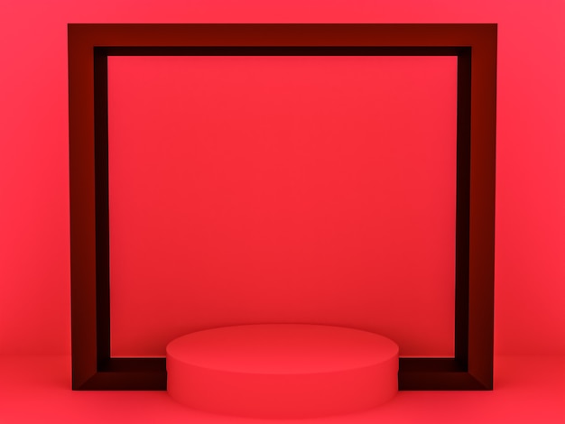 Escena con podio de color rojo para una presentación simulada en estilo minimalista con espacio de copia, diseño de fondo abstracto de render 3d