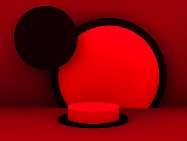 Escena con podio de color rojo para una presentación simulada en estilo minimalista con espacio de copia, diseño de fondo abstracto de render 3d