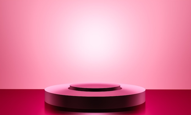 Escena con podio de color rosa para una presentación simulada en estilo minimalista con espacio de copia, diseño de fondo abstracto de render 3d