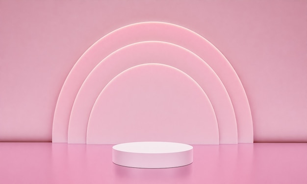 Escena con podio de color rosa para una presentación simulada en estilo minimalista con espacio de copia, diseño de fondo abstracto de render 3d