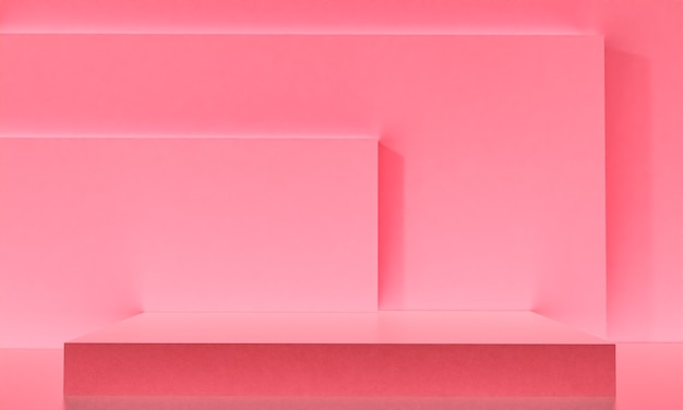 Escena con podio de color rosa para una presentación simulada en estilo minimalista con espacio de copia, diseño de fondo abstracto de render 3d