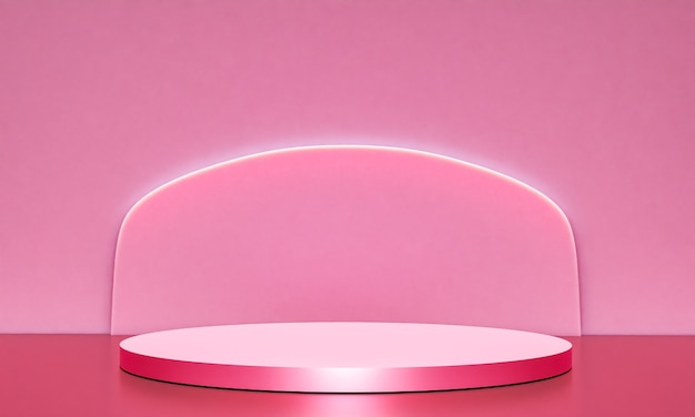 Escena con podio de color rosa para una presentación simulada en estilo minimalista con espacio de copia, diseño de fondo abstracto de render 3d