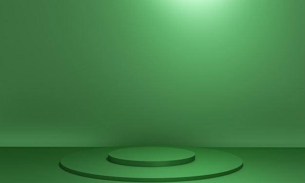 Escena con podio de color verde para una presentación simulada en estilo minimalista con espacio de copia, diseño de fondo abstracto de render 3d