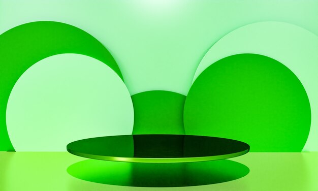 Escena con podio de color verde para una presentación simulada en estilo minimalista con espacio de copia, diseño de fondo abstracto de render 3d