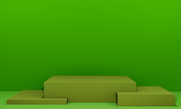 Escena con podio de color verde para una presentación simulada en estilo minimalista con espacio de copia, diseño de fondo abstracto de render 3d