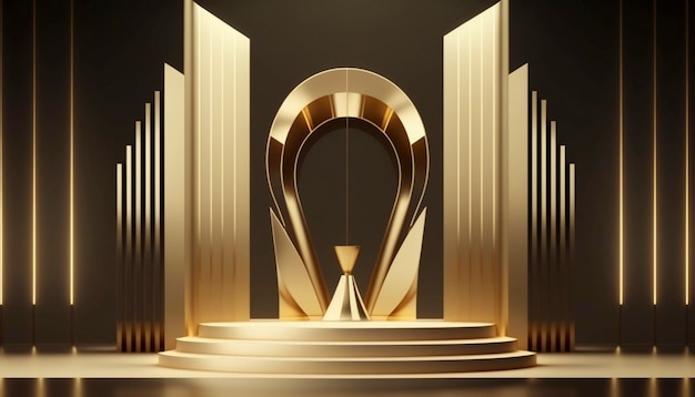 Escena del podio del escenario dorado para la celebración de premios IA generativa