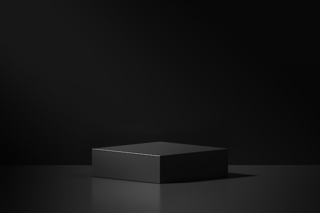 Escena de presentación 3d de fondo de escenario de podio elegante negro con plataforma de producto de espectáculo de pedestal vacío de luz abstracta o espacio de maqueta de estudio oscuro moderno de lujo y concepto de soporte de exhibición mínimo en blanco