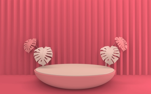 Escena de producto de diseño minimalista de podio rosa de San Valentín rojo. Representación 3d