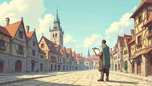 Escena de un pueblo medieval