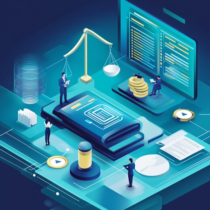Foto una escena que muestra a un equipo legal de una empresa revisando una política de privacidad de datos para su cumplimiento
