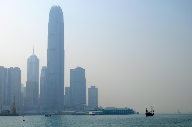 Escena de los rascacielos de la bahía de Hong Kong