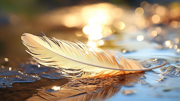 Una escena reflectante de plumas de cisne flota con gracia formando una imagen serena y poética
