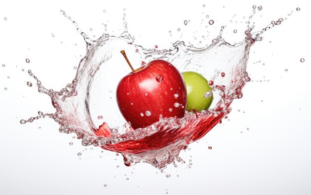 Escena de refresco de manzana estallando en un fondo blanco