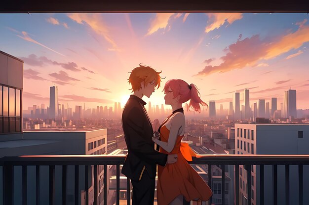 escena romántica de la ilustración de la pareja de anime