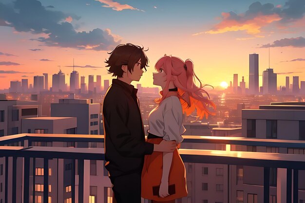 escena romántica de la ilustración de la pareja de anime