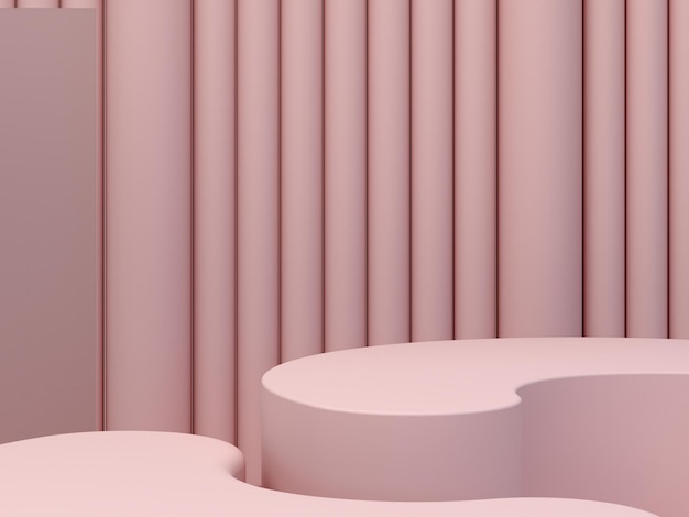 Escena rosa mínima con podio curvo y fondo abstracto