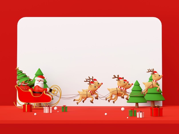 Escena de Santa Claus en un trineo lleno de regalos de Navidad render 3d