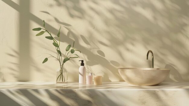 Escena serena del baño con luz natural y vegetación