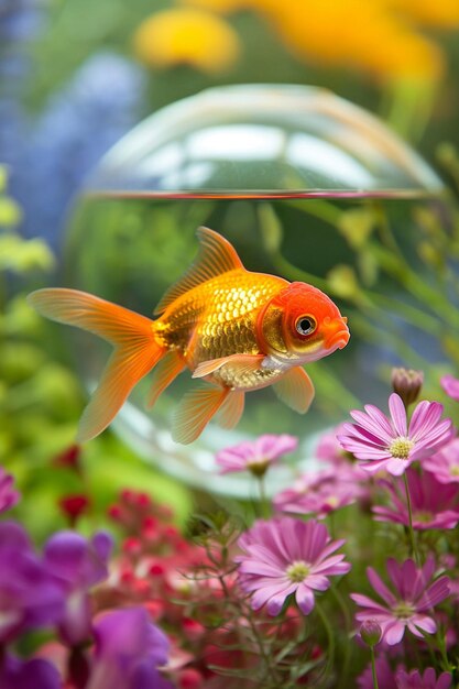 Foto una escena serena con un pez dorado nadando en un cuenco