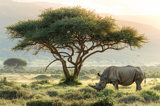 Una escena serena de un rinoceronte blanco en paz gr generativo ai