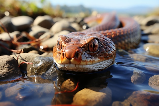 Escena serpentina Serpiente en el río