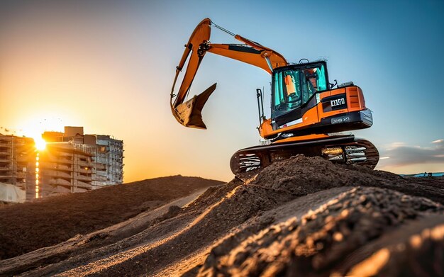 Foto escena de un sitio de construcción con excavadora