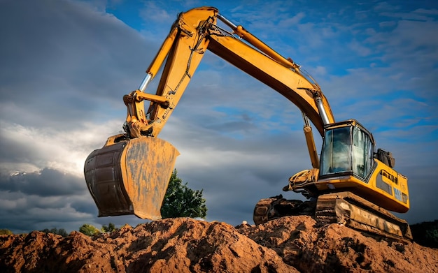 Foto escena de un sitio de construcción con excavadora