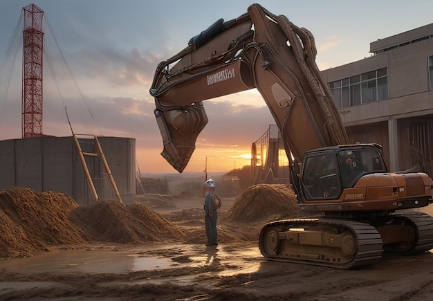 Escena de un sitio de construcción con una máquina