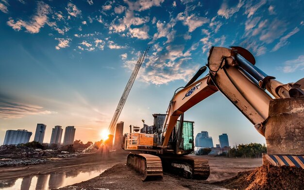 Escena de un sitio de construcción con una máquina