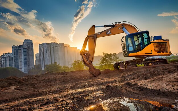 Escena de un sitio de construcción con una máquina