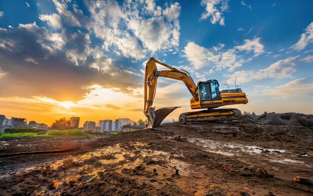 Escena de un sitio de construcción con una máquina