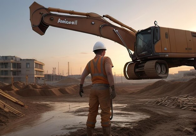 Escena de un sitio de construcción con una máquina