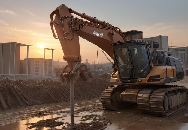 Escena de un sitio de construcción con una máquina