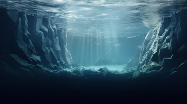 Escena submarina con agua azul y icebergs.