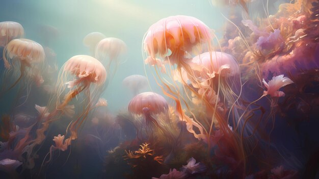 Una escena submarina con un ballet de gráciles medusas