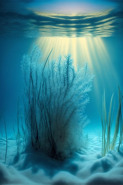 Una escena submarina con el sol brillando a través del agua generativa ai