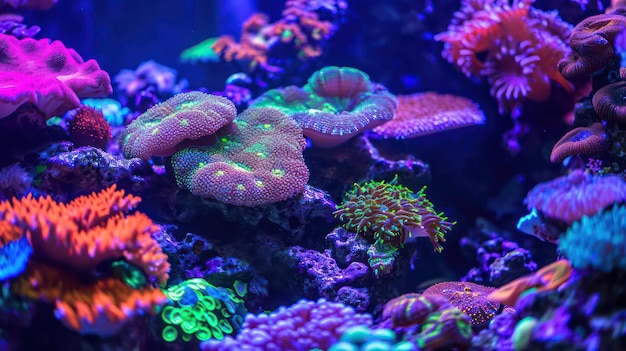 Escena de un tanque de agua salada de arrecife de coral