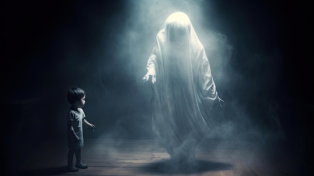Escena de terror de un fantasma infantil aterrador.