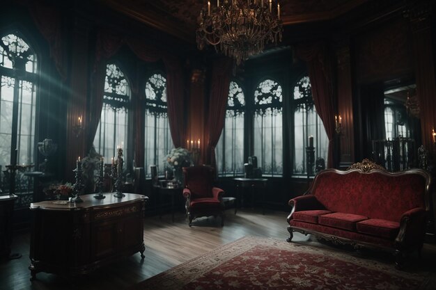 Escena de terror gótico en el sótano de la mansión encantada del metaverso