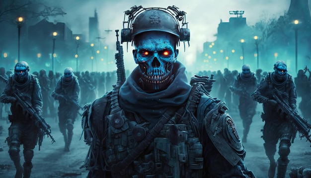 Escena de terror con zombis en la ciudad Concepto de Halloween IA generativa