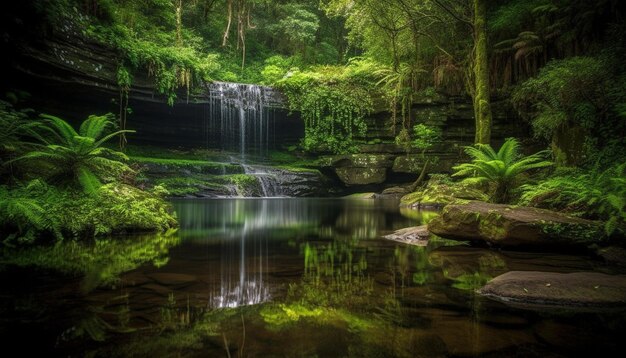 Escena tranquila de agua que fluye en el paraíso de la selva tropical generada por inteligencia artificial