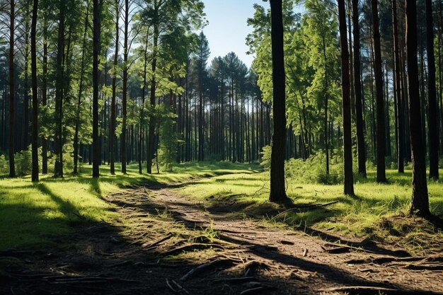 Foto una escena tranquila de un bosque oscuro con un sendero misterioso