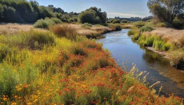 Escena tranquila de colores vibrantes en la naturaleza generada por IA