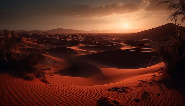 Una escena tranquila de majestuosas dunas de arena en el árido África generada por la IA